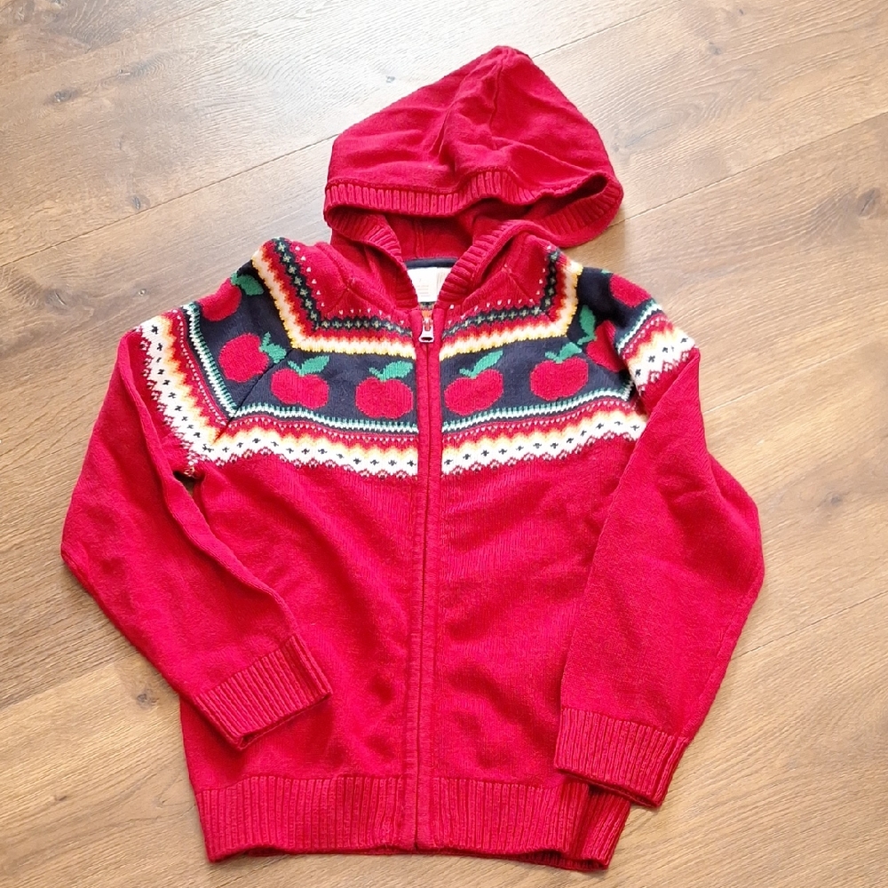 Gymboree Red Hooded Kids Sweater with Colorful Pattern